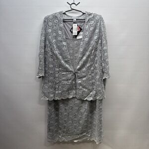 NWT Catherine's silver Lace Two Piece Dress w/ Jacket Womens Plus 30W wedding